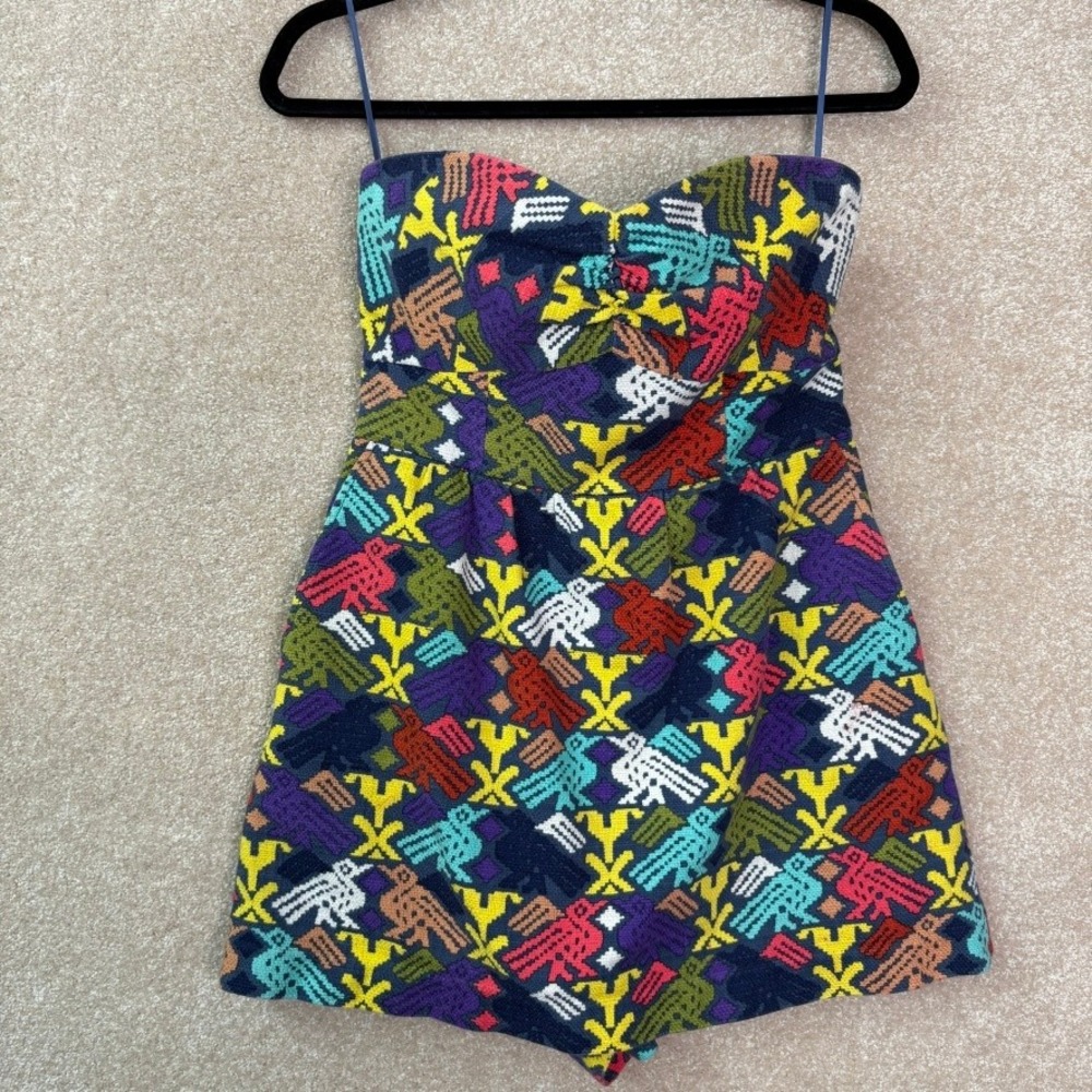 TIBI Romper Women's 8 Multicolor Strapless Pockets Boho Festival